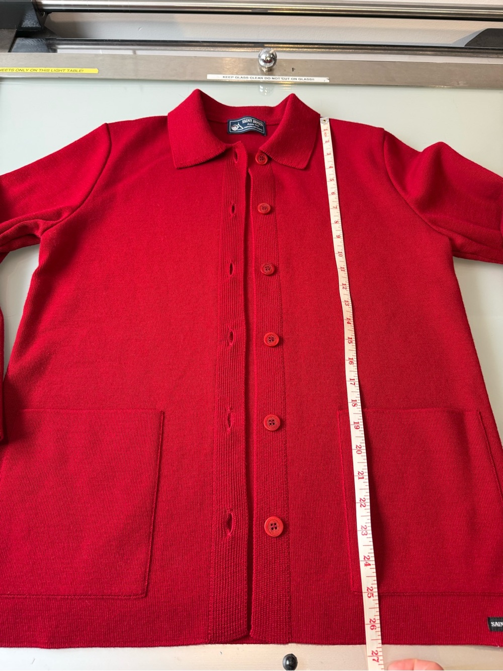 Vintage SAINT JAMES France Red 100% Wool Anchor Button Chore Cardigan Jacket - Picture 9 of 11